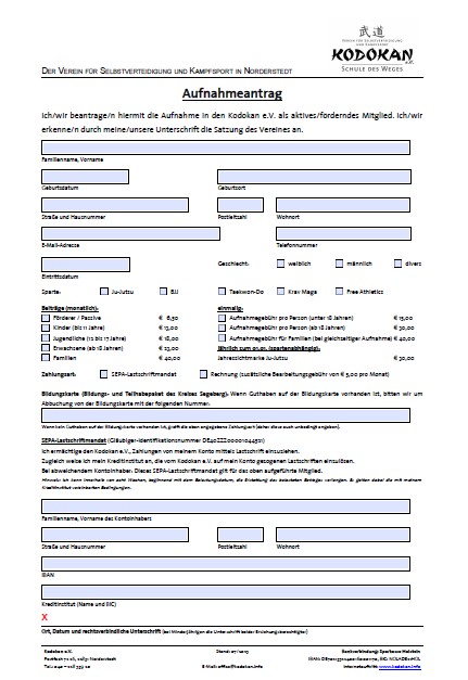 Aufnahmeantrag Kodokan Norderstedt Stand 07 2025